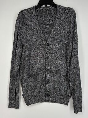 Hawkings McGill Mens Medium Button Front Cardigan Sweater Black White Marl Knit